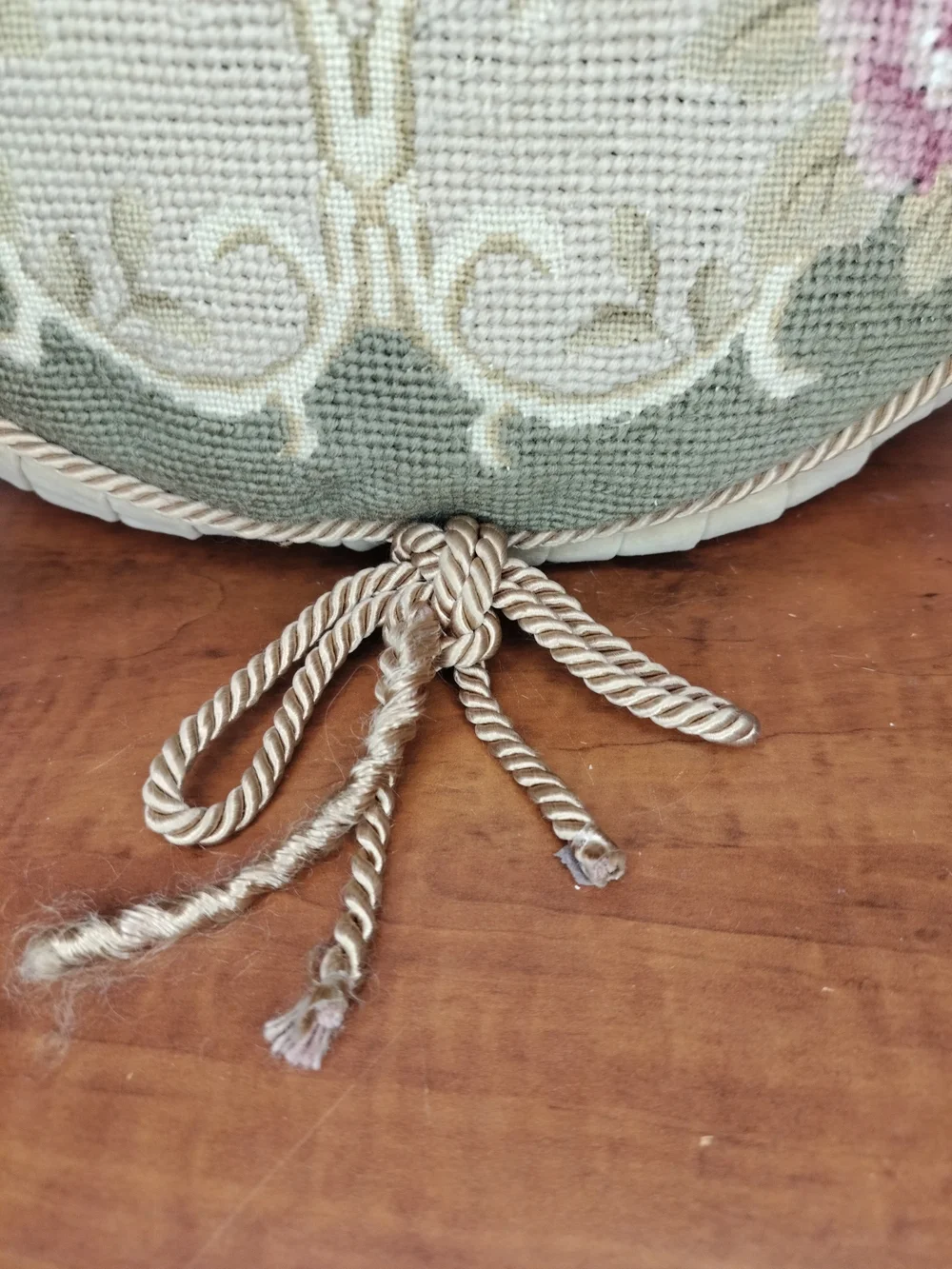 Vintage Round Needlepoint Accent Pillow 15